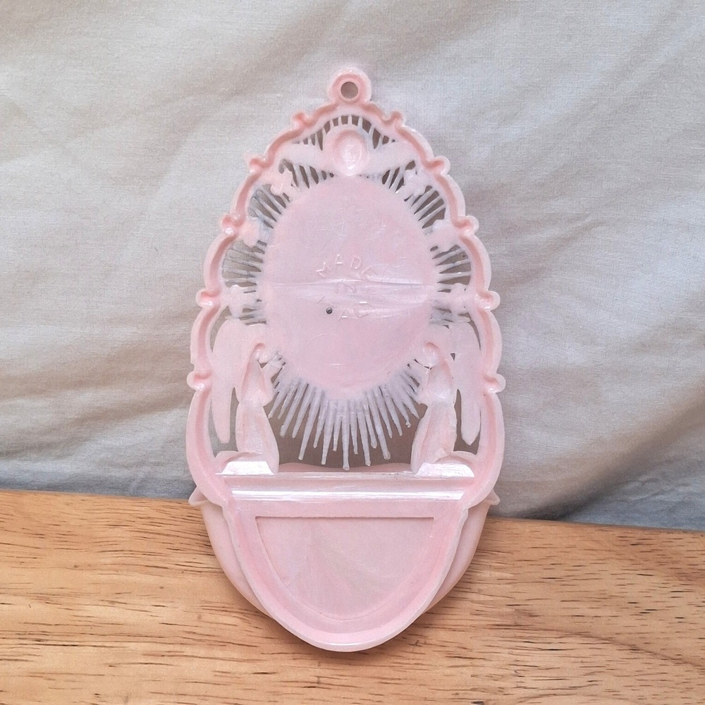 Unbranded Made in Italy Holy Water Font Pink Sacred Heart Jesus Angel Plastic - Picture 13 of 16